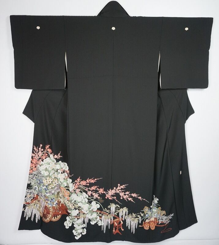 Krt-014 黒留袖 友禅と一部刺繍 比翼仕立て 桐紋 西陣高級袋帯付き - 着物
