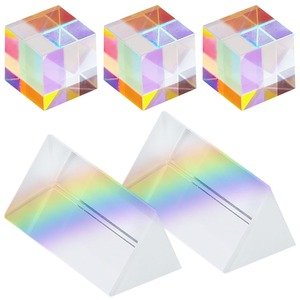 【新着特価】SALUDABLE プリズム 光学ガラス 虹 実験 教育 レインボー 立方体 三角 2種 5点セット