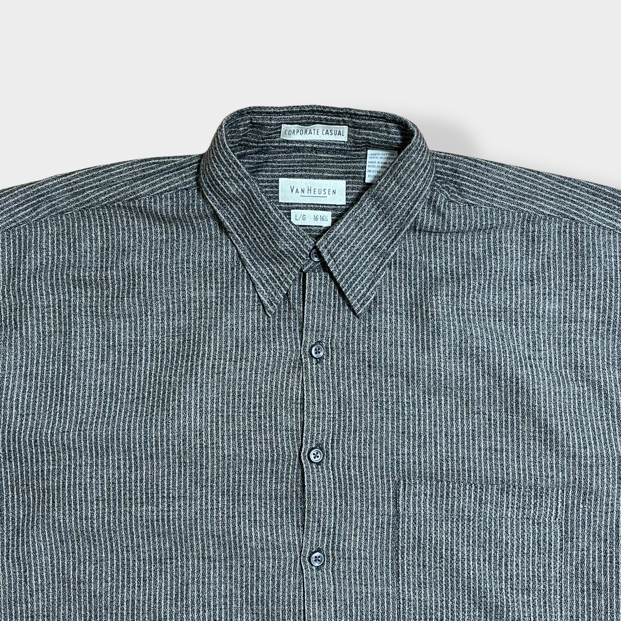 【VAN HEUSEN】香港製 ストライプシャツ 長袖シャツ コットン  US古着