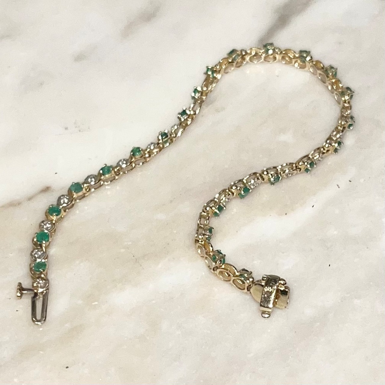 vintage 14ct gold emerald & diamond tennis bracelet