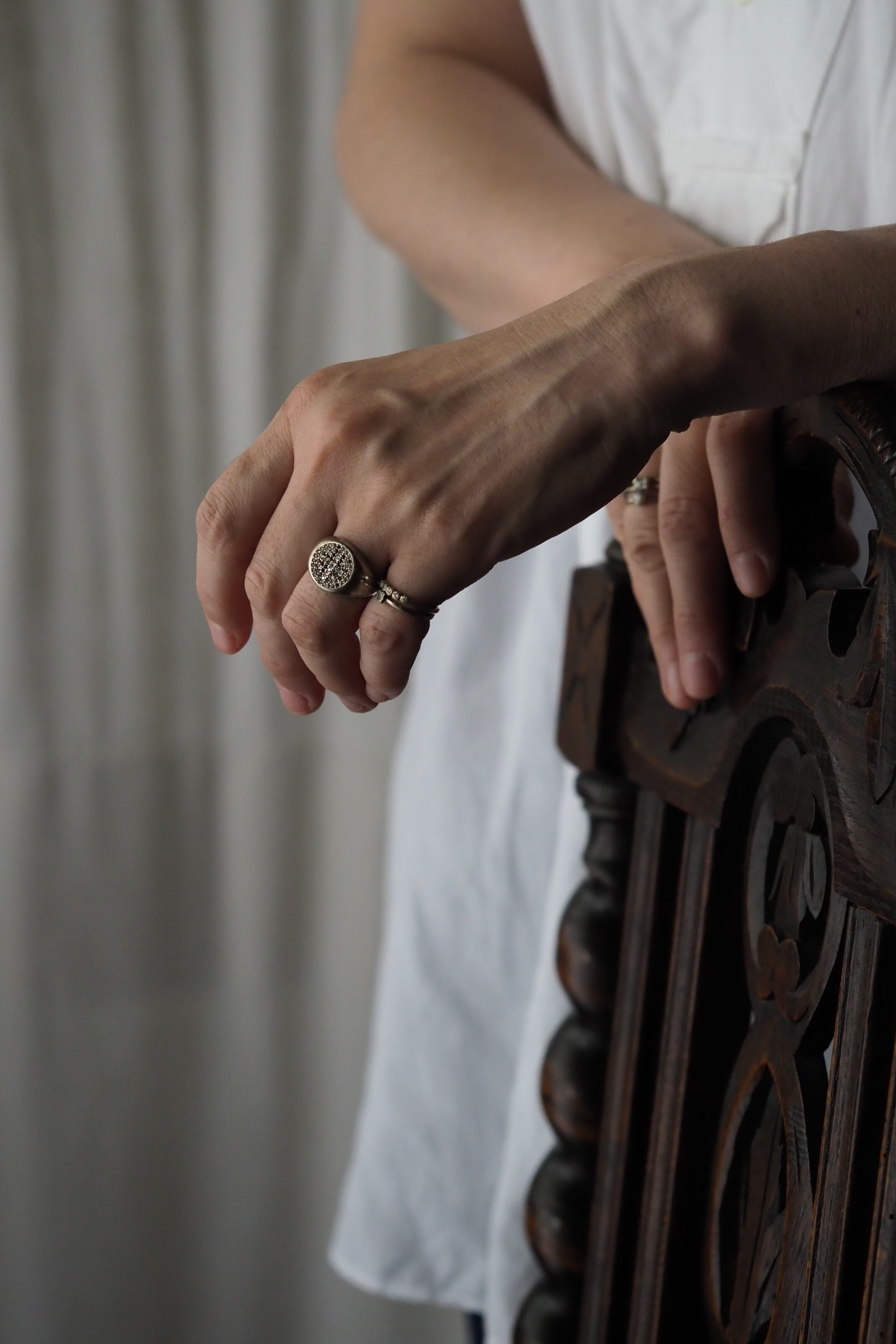 オニキス十字シグネットリング-vintage silver signet ring