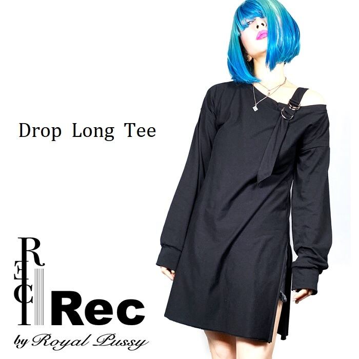 Rec By Royal Pussy レックバイロイヤルプッシー Drop Long Tee ワンピース ロングtシャツ 長袖 黒 ブラック アシンメトリー ドロップショルダー Dカンベルト メンズ レディース ロック パンク Rock Punk バンド 川村カオリ ギフトラッピング無料 ステージ衣装 Rogia