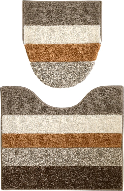 エンヴェールヘルック(R) トイレマット フタカバー 2点セット 50×60cm ファブリック ブラウン moconds ふんわりとした肌触り シンプルなボーダーデザイン 洗濯OK 滑り止め加工