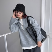 スキッパーオーバーKnit/ライトグレー