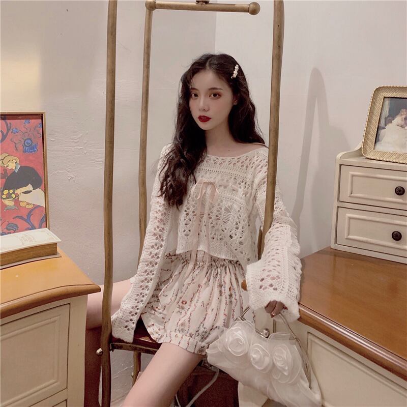 スプリングオータムリボンセーター ハイウェストショートスカート ロング 春物 秋物 ドラファッションホール6347092095