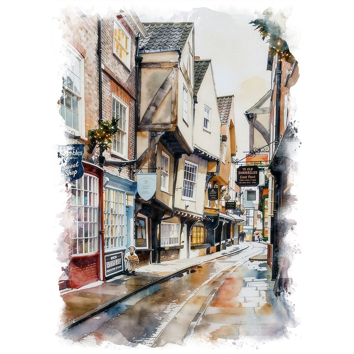 絵画 イギリス 風景画(街並み) ヨーク シャンブルズの歴史的な通リ