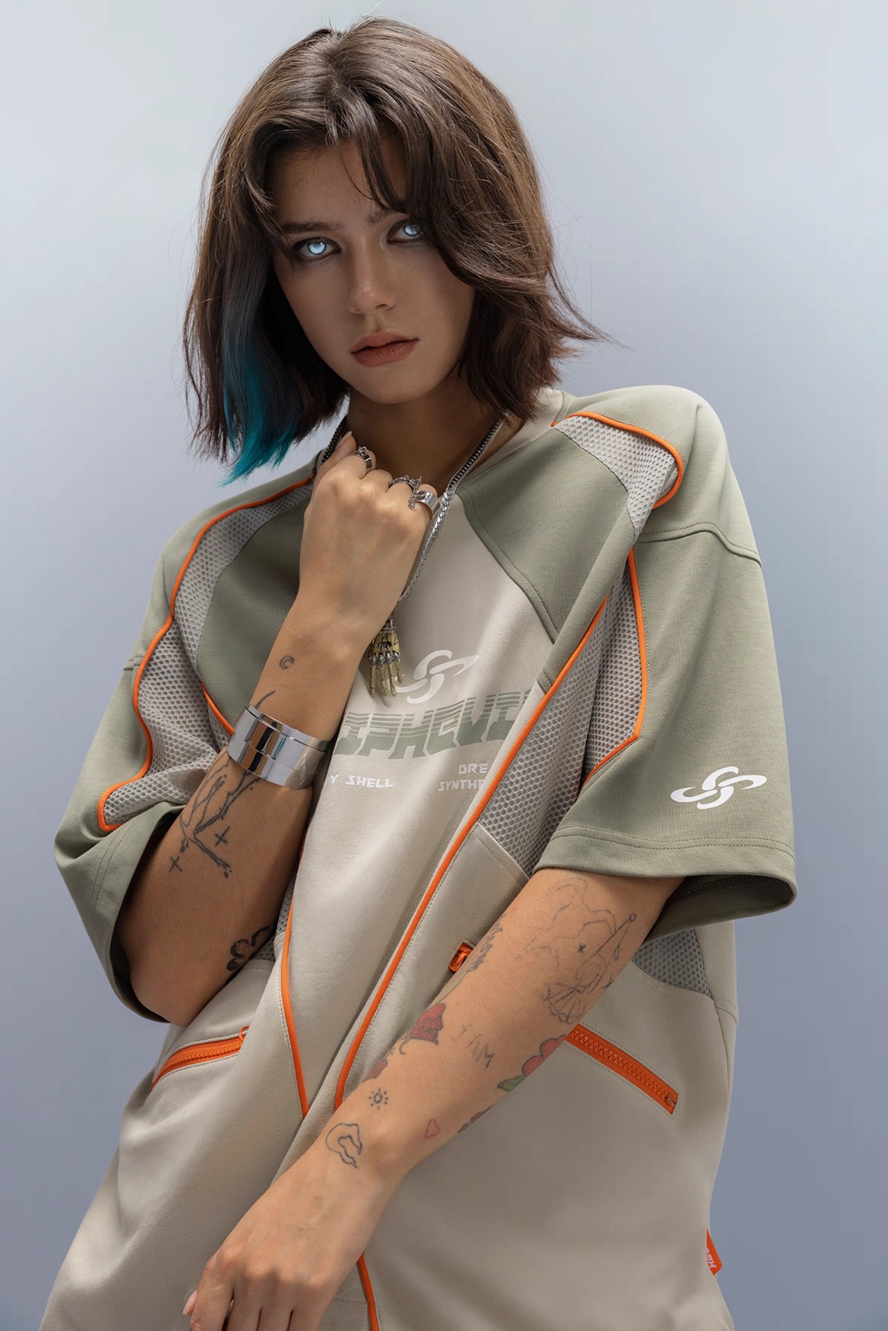 XIPHEVIL アイスフィーリング速乾メッシュパッチワークTシャツ