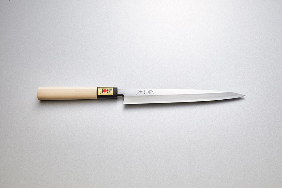 柳刃包丁 堺打刃物 刺身 鋼白二 尺寸 31cm 鏡面 水牛柄包丁 （堺一次  