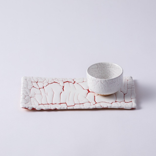 長皿赤と湯吞みセット