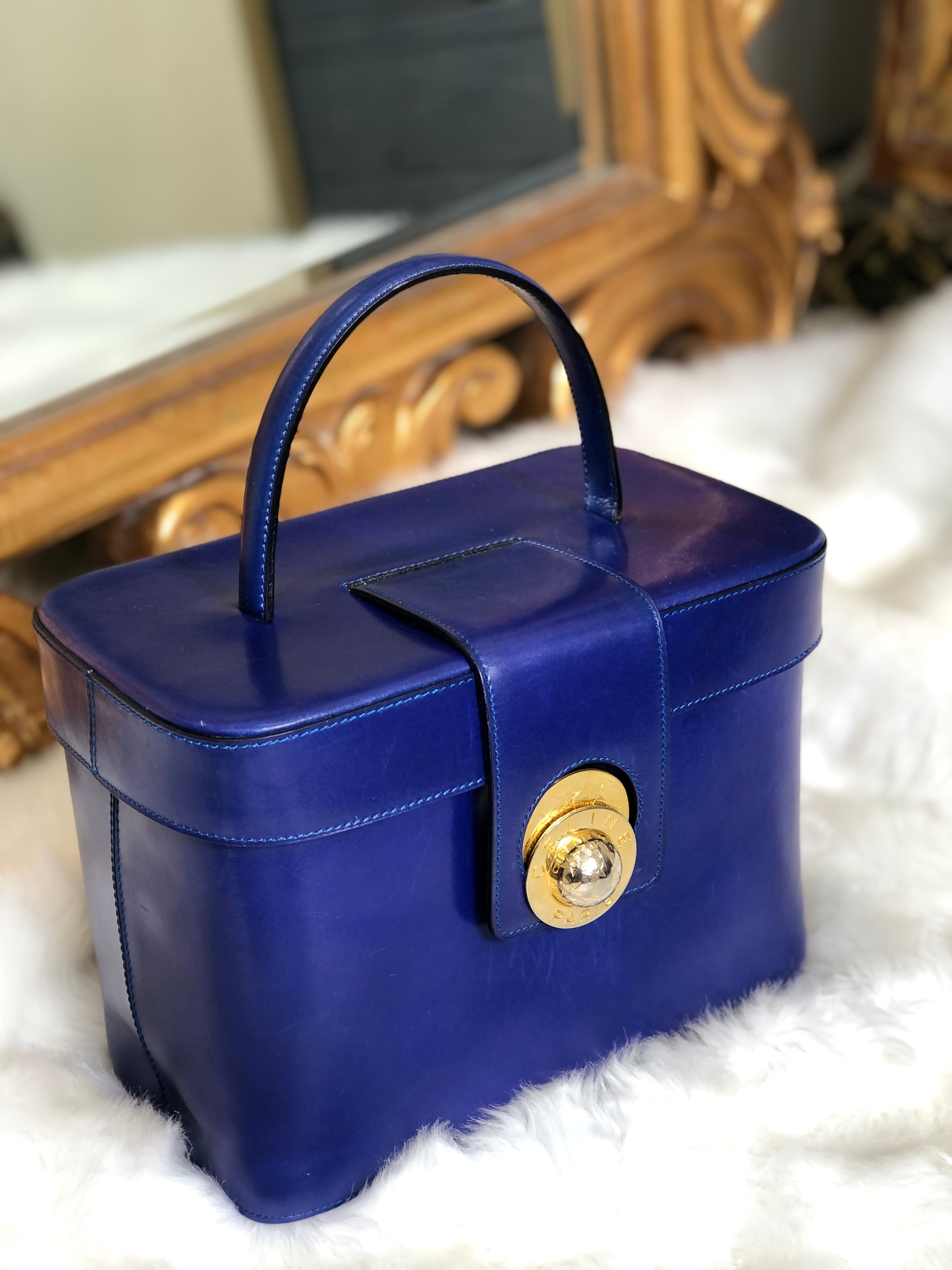 【極美品】CELINE ハンドバッグ ミニボストンバッグ ブルー ヴィンテージ