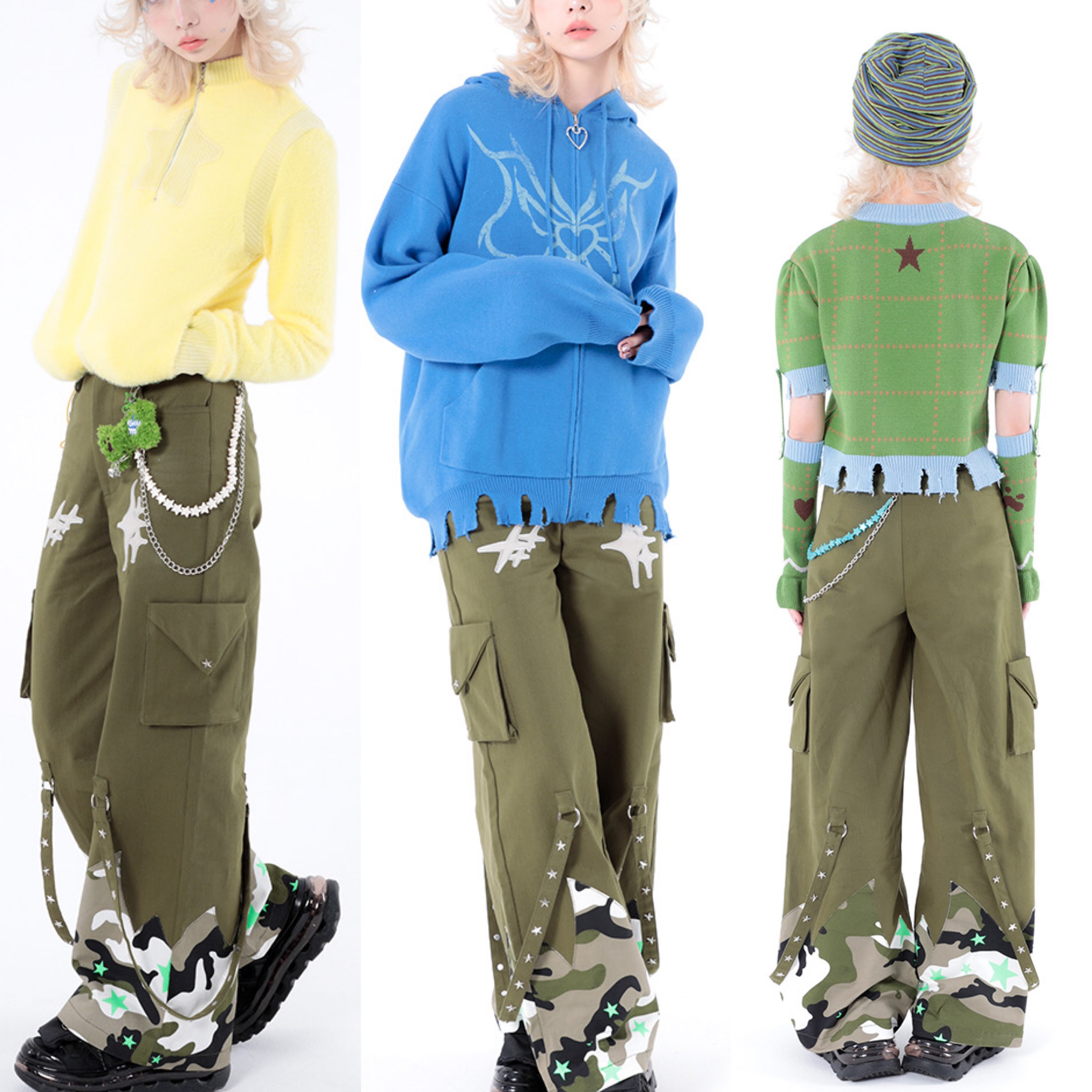 パンツ ダメージ 緑 カーキ ズボン スカート ボトムス メッシュ XL XXL