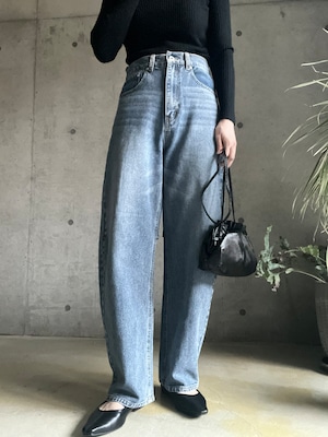 ハイウエストカーブデニムパンツ【ブルー】