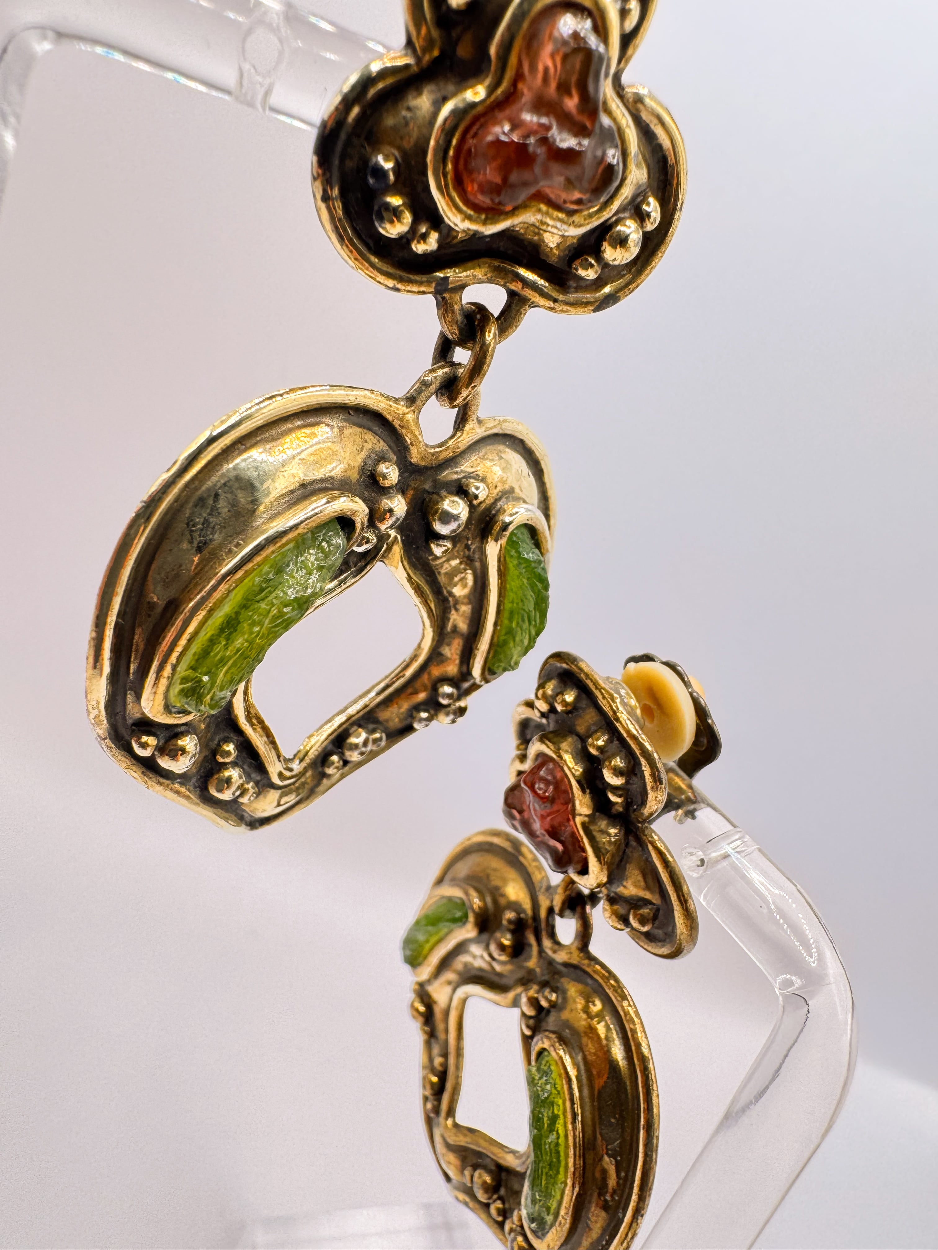 Vintage Enamel Heart Drop Earrings