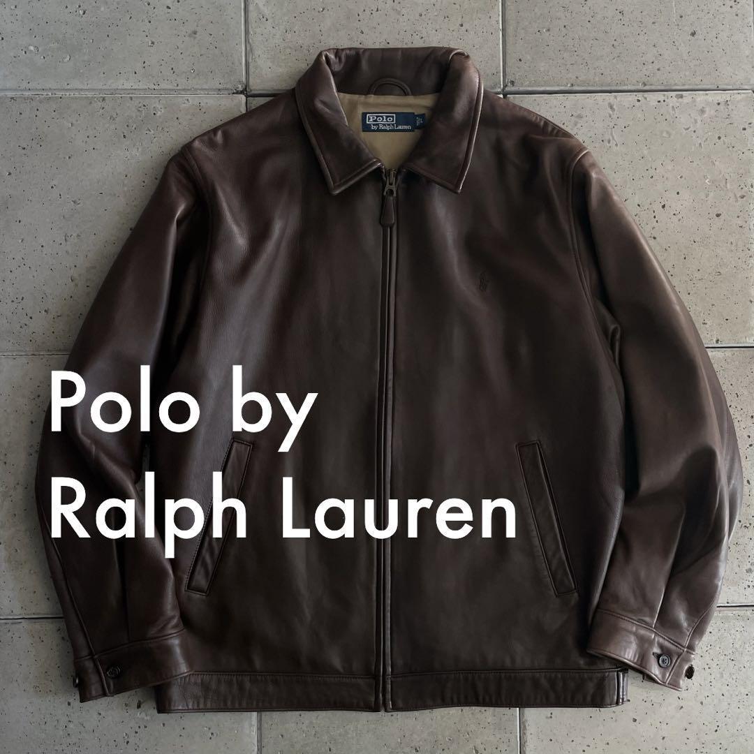 1990s【Polo by Ralph Lauren Logo Leather Jacket】size- L ブラウン