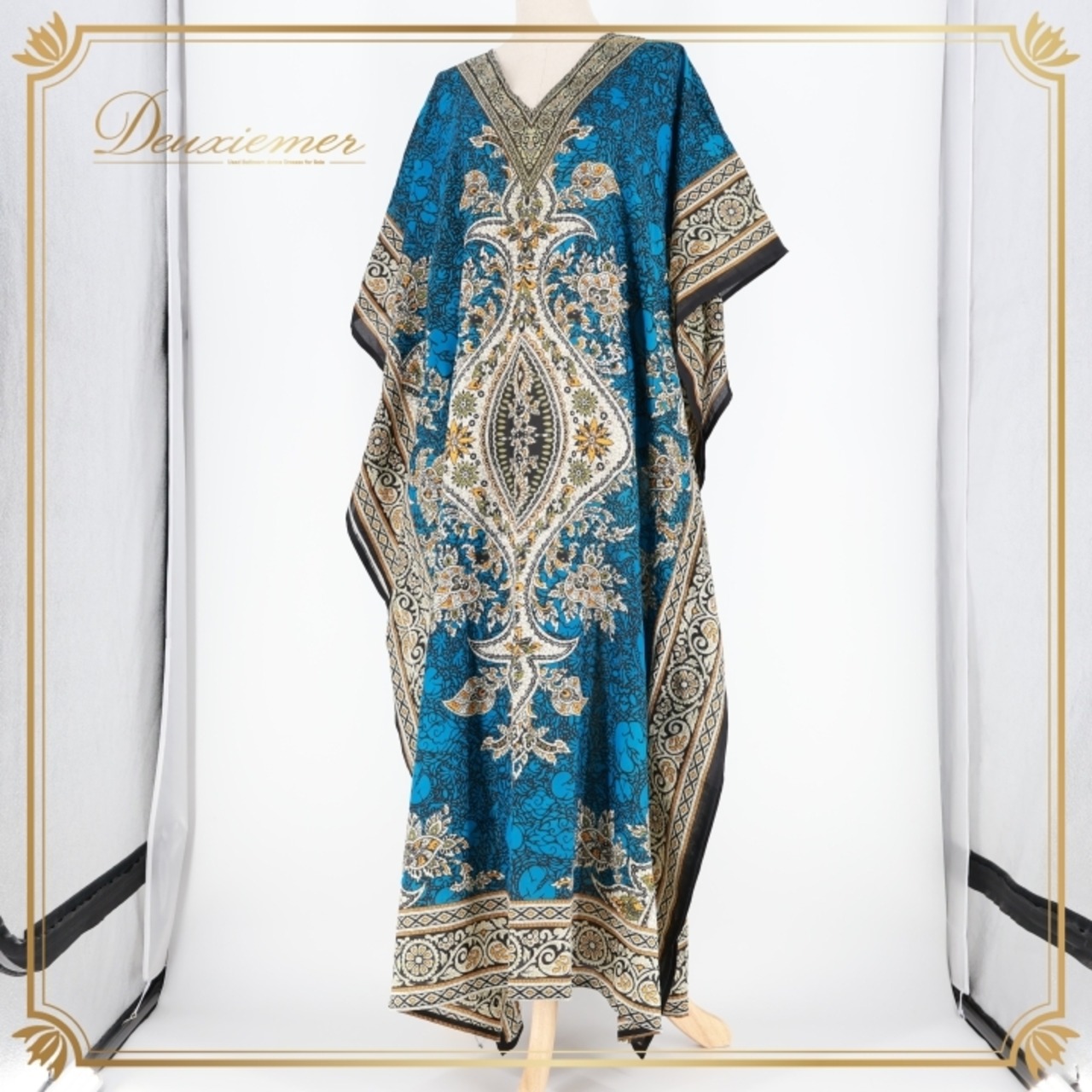 ベリーダンス 衣装 ガラベーヤ ブルー系 ガラムガラム Garam garam 羽織り 青 黒 緑 橙 総柄 柄 模様 軽い 華やか 鮮やか ダンス衣装 イベント ステージ ブラック系 グリーン系 オレンジ系