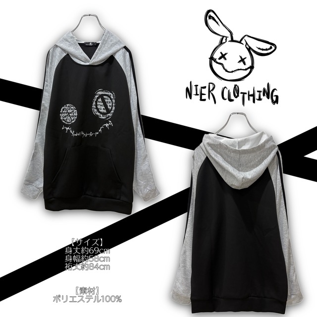 《SATURDAY SPECIAL SALE》LETTERING FACE HOODIE【BLACK×GRAY】