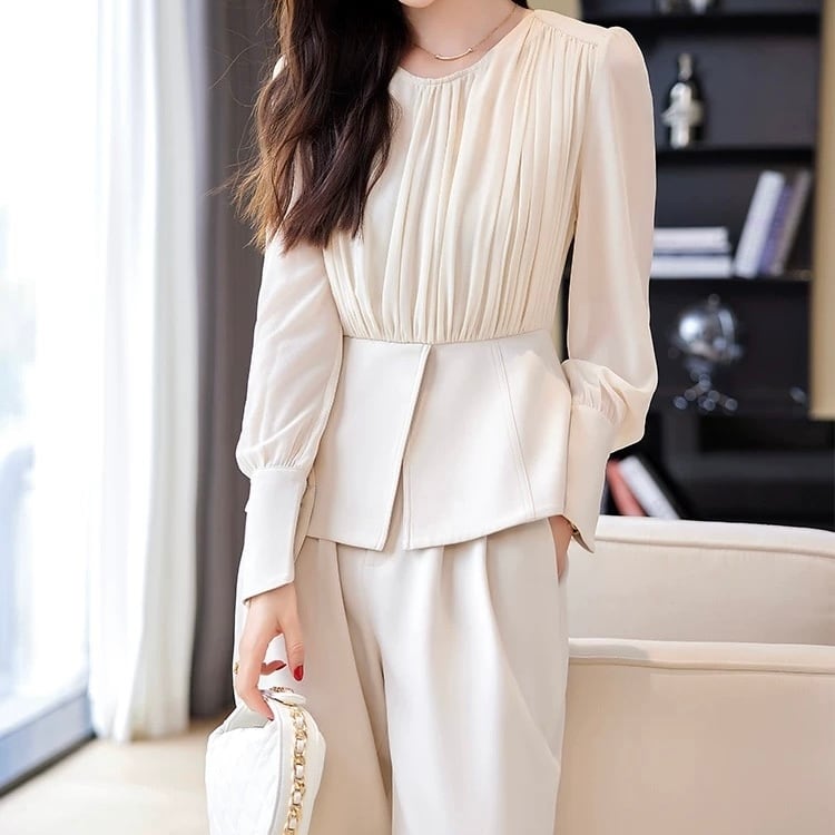 セレブ風ワイドパンツスーツ2点セット ◆2col YH9529