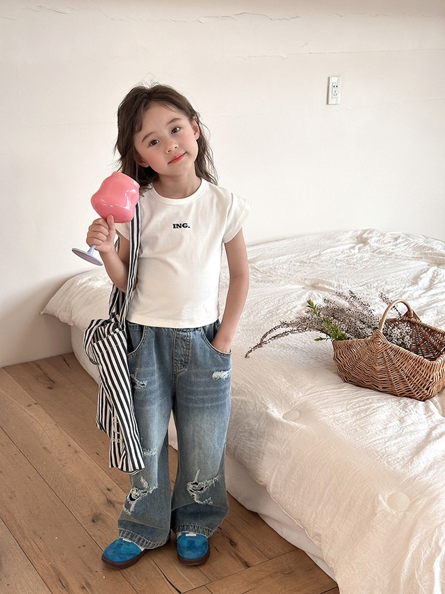 【KID】英字ロゴフレンチスリーブコットンリブTシャツ - 17