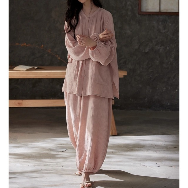 【2type】【4color】【M-2XL】cotton100％ cardigan style pajamas p1512