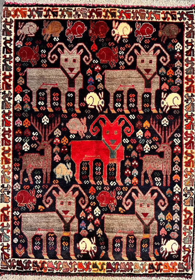 ペルシャ絨毯 トライバルラグ オールドカシュガイ 67×65㎝ | pasargad rugs