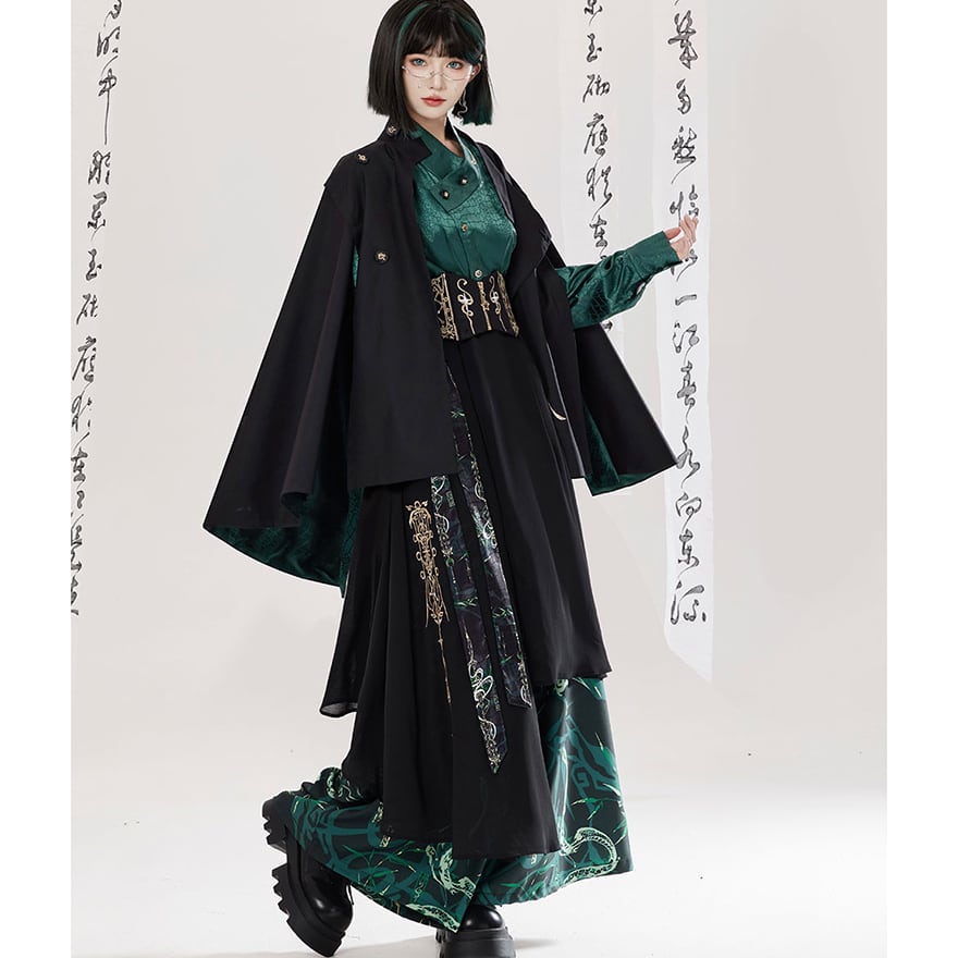 中華ゴシック チャイナ風 中華服 ワイドパンツ 袴パンツ レイヤード