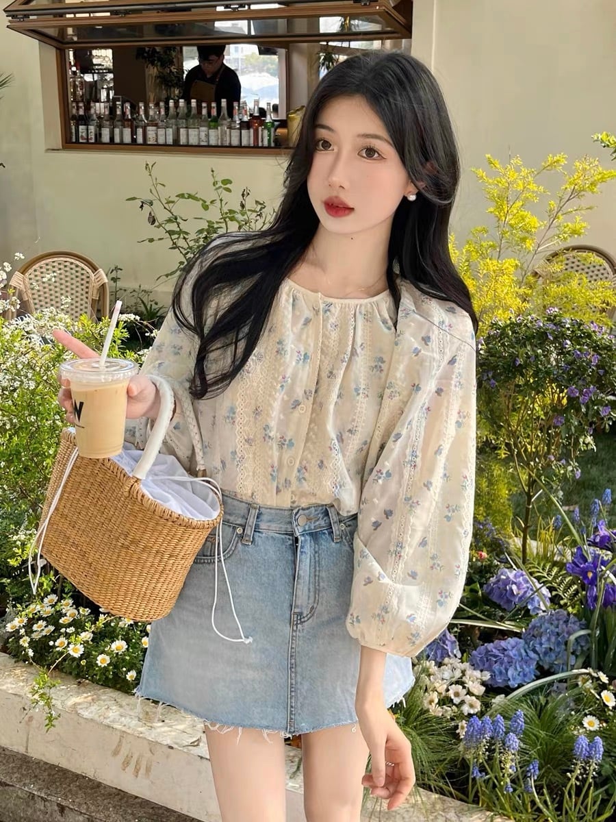 ボリューム袖 花柄トップス G104CT0030 | liberal style. - 韓国