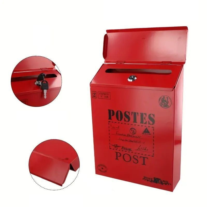 ポスト レッド 壁掛け式 アメリカン カントリー調 ロック付き 赤