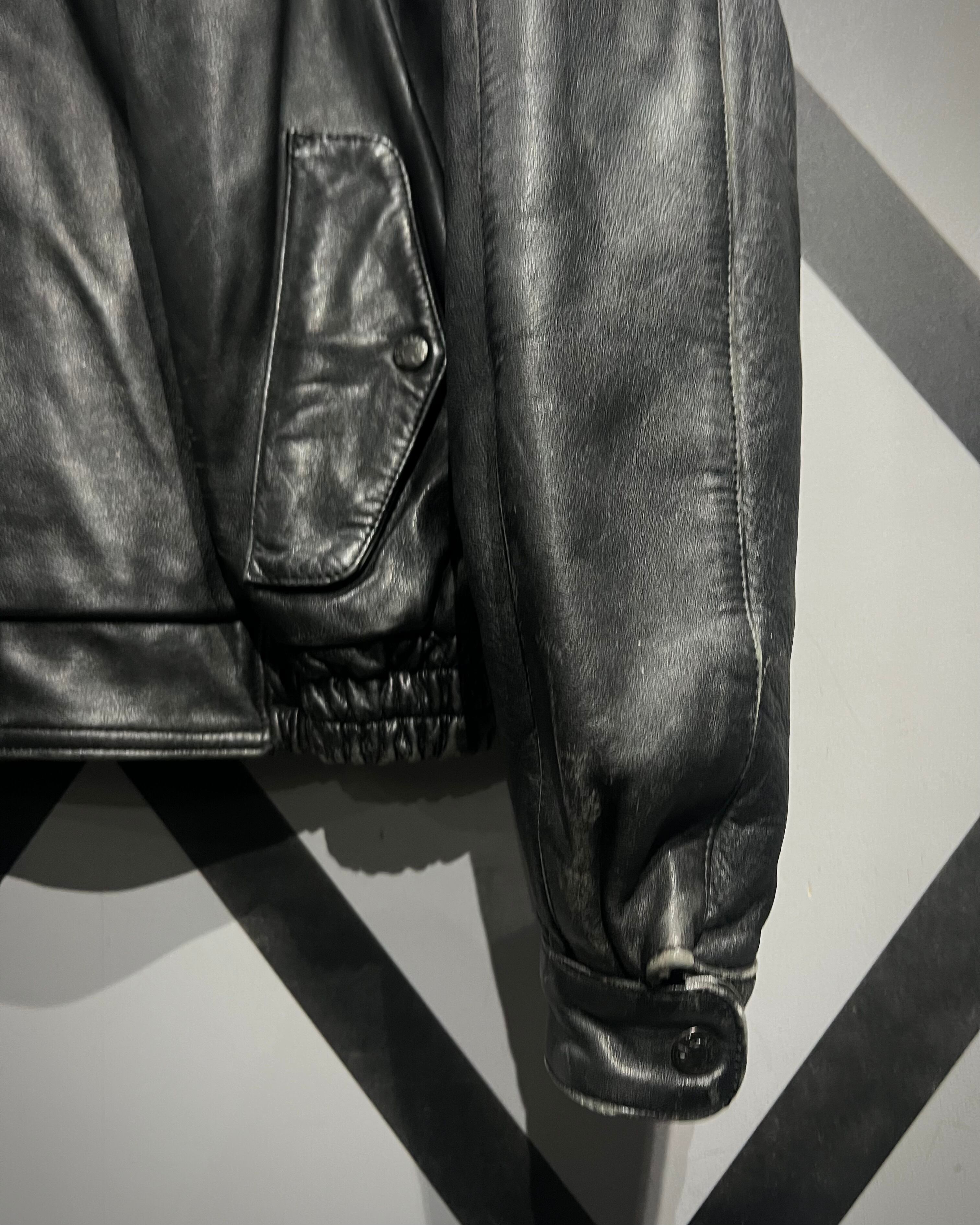 X VINTAGE】Asymmetric Zip Design Vintage Leather Jacket | Caka