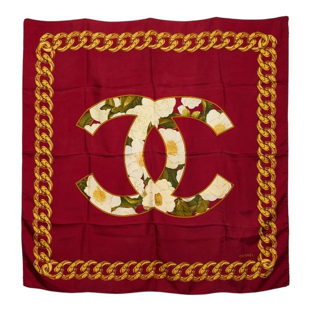 シャネル ココマーク チェーン モチーフ スカーフ レッド レディース CHANEL 【中古】