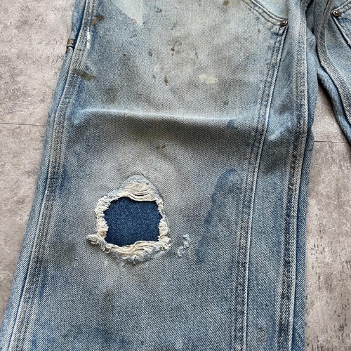 襤褸メキシコ製 デニム ダブルニー Carhartt B73 DST 33×32 詳細写真13