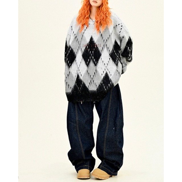 logo argyle knit　ロゴアーガイル柄ニット　J0524