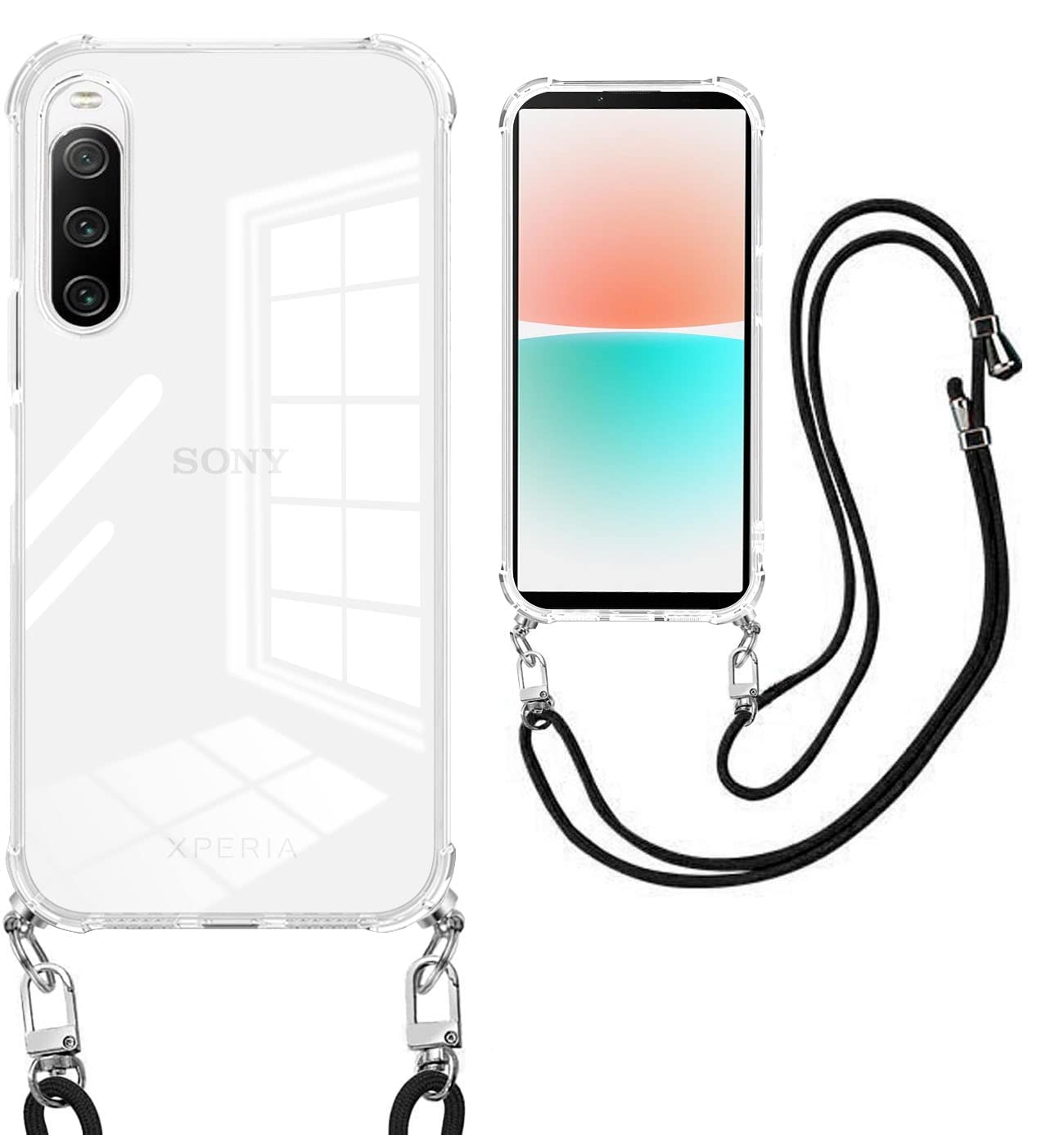 ソニー Xperia 10 IV ケース クリア ショルダー SO-52C SOG07 スマホケース 耐衝撃 エクスぺリア 10 IV ケース 対応 カバー 透明 TPU ック ストラップ付き 斜めがけ 織りストラップ付き 調節可能なショルダー クロスボディ ネックレス スマホケース保護ソフト 薄型 軽量 衝撃吸収 レンズ保護(クリア)