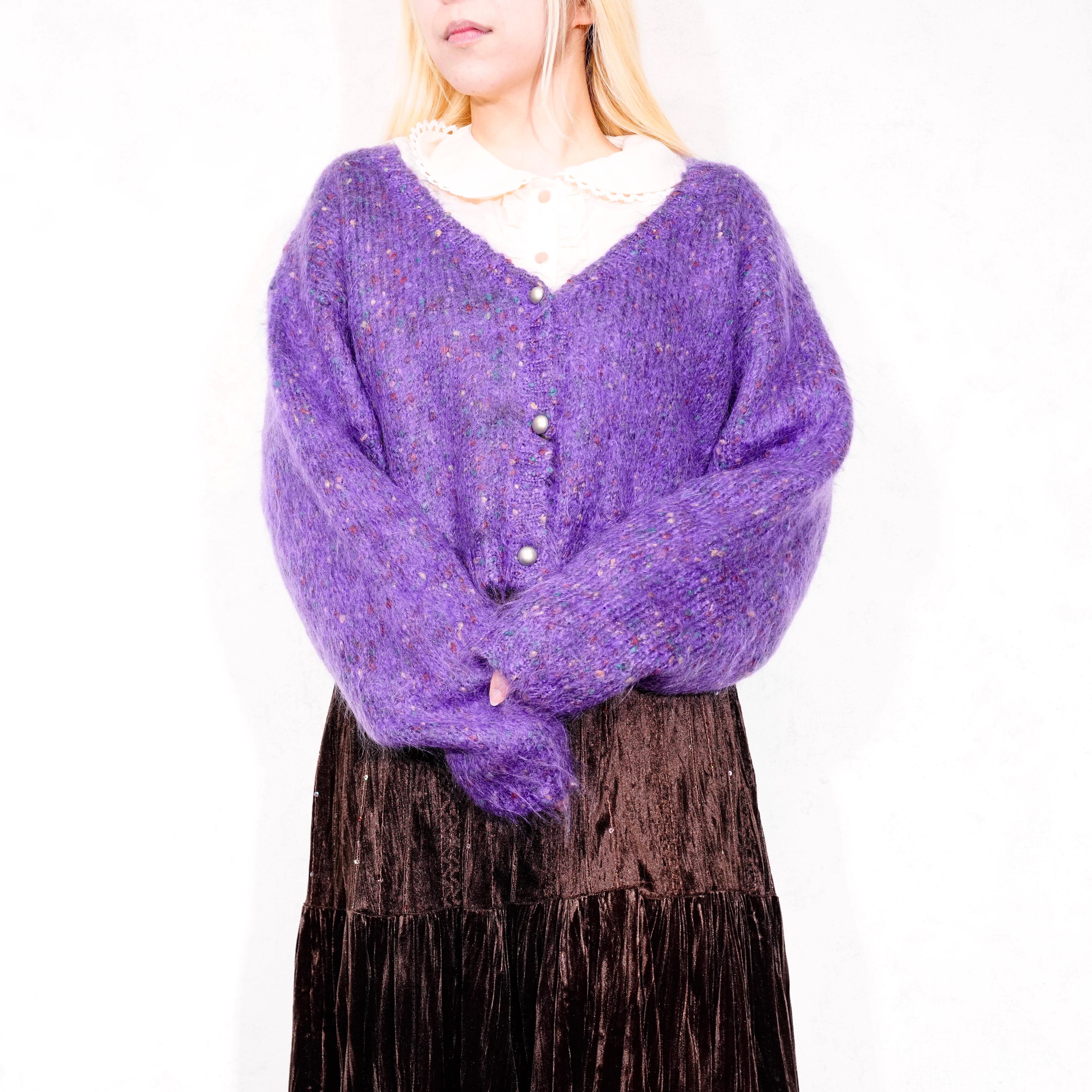 古着 90's Vintage モヘアカーディガン サイドスリット入り USA VINTAGE Brass Plam nordstrom SHORT LENGTH MIX MOHAIR KNIT