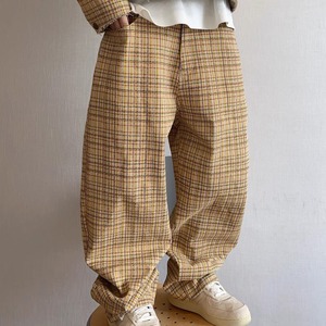 Retro Washed Khaki Plaid Canvas Cargo Pants – Curved-Leg Workwear (FD083)