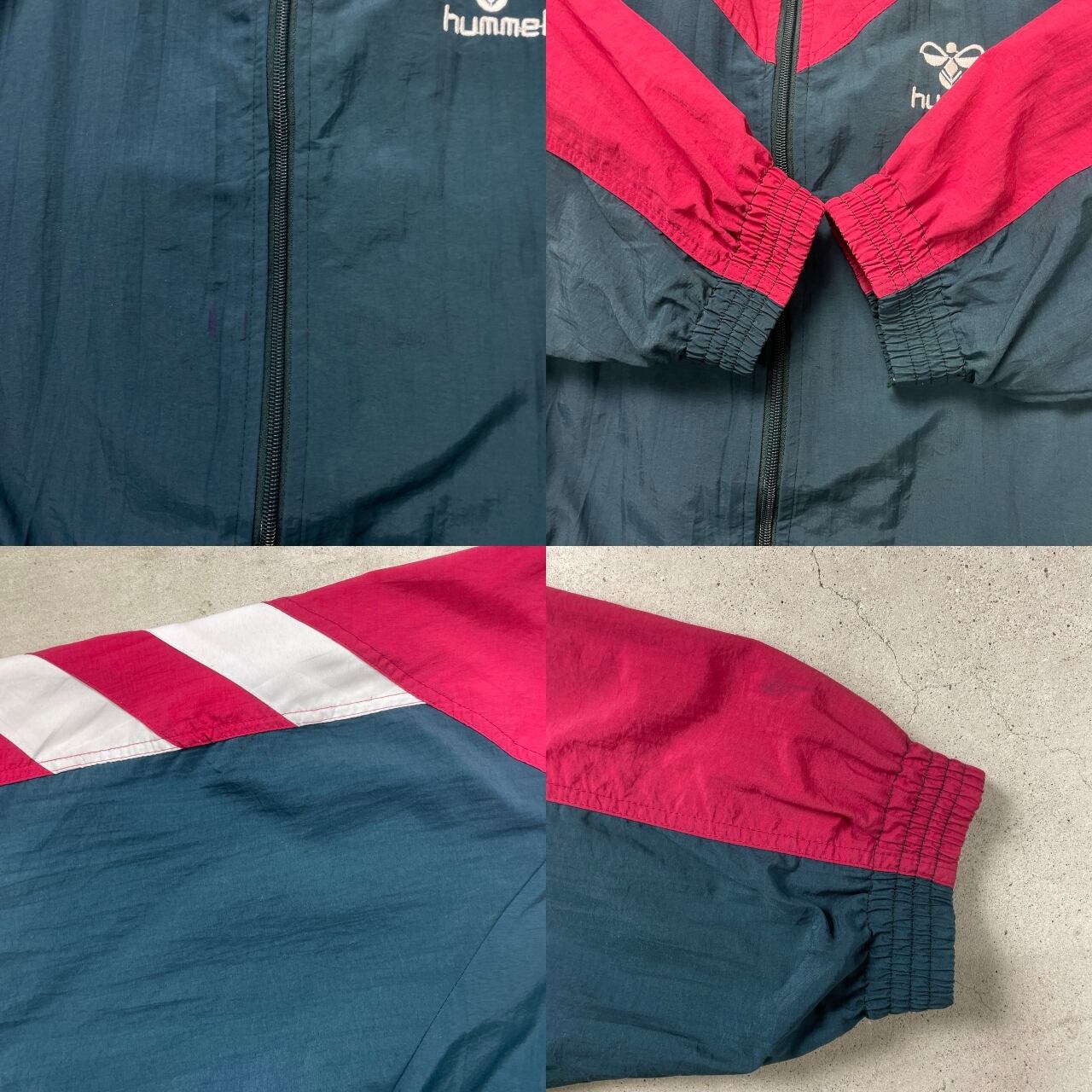 hummel ヒュンメル ナイロンジャケット フルジップ メンズXL 古着 ロゴ