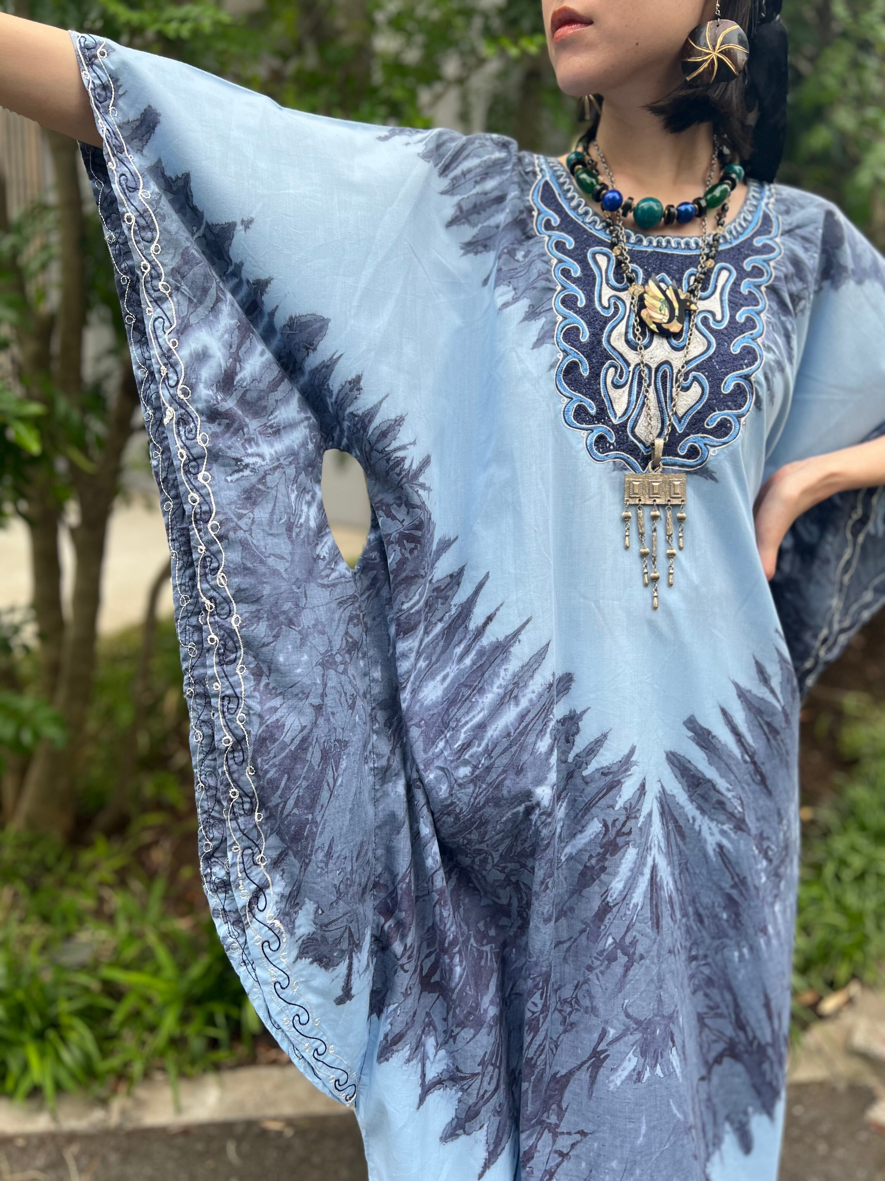 Vintage african blue cotton design dress ( ヴィンテージ