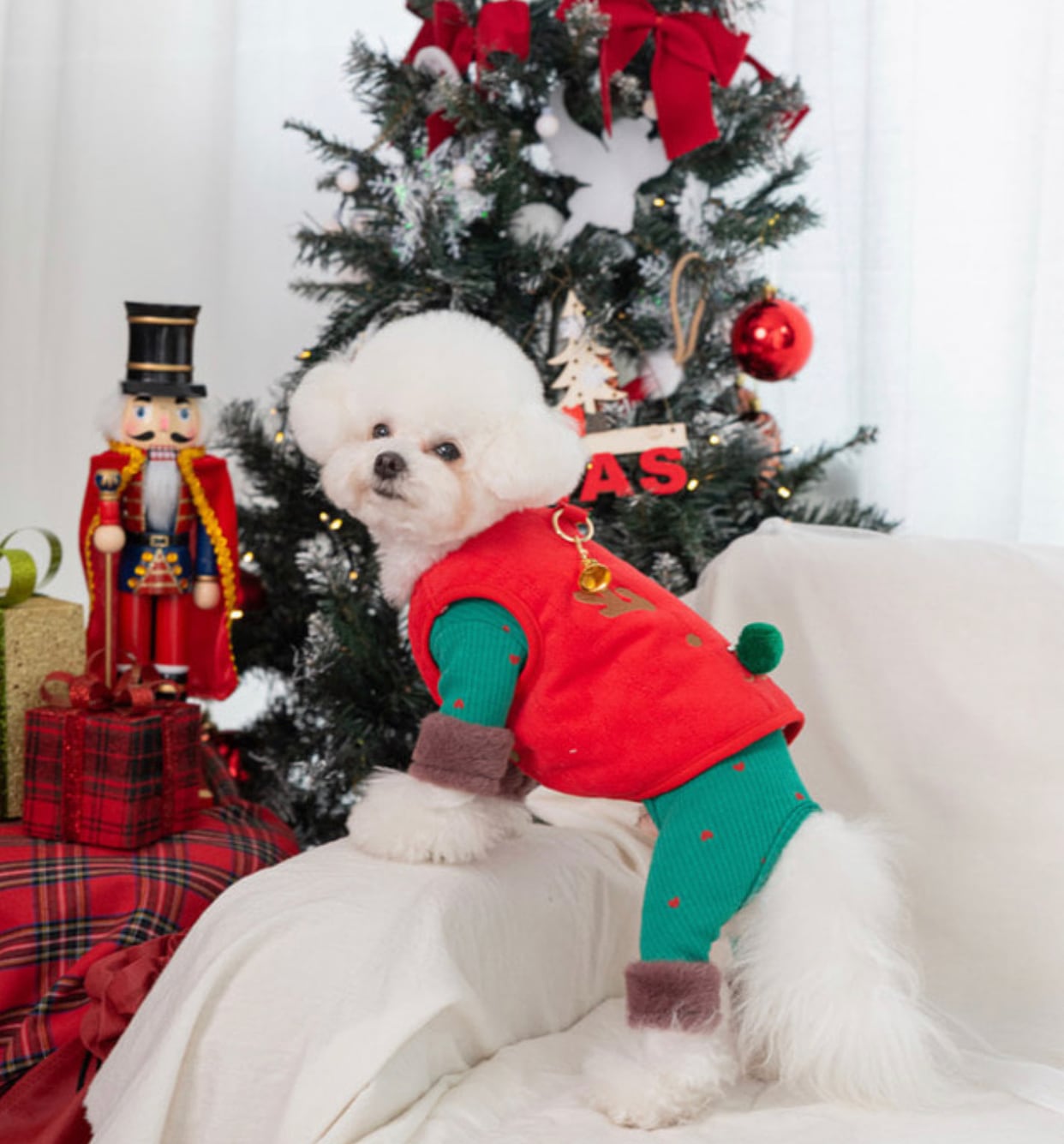 santa all in one S ~ 2XL / 犬服 秋冬 新作 オールインワン 可愛い 犬の服 ロンパース ドッグウェア つなぎ 裏起毛 暖かい b49