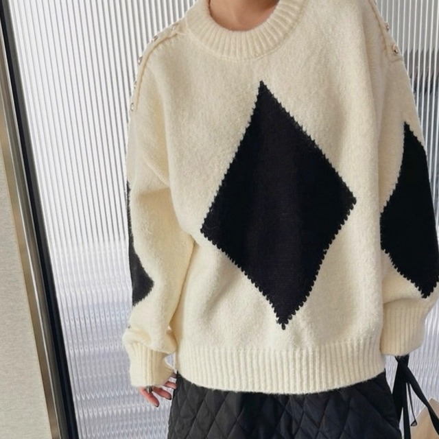 ショルダーボタンダイヤニット　N00267