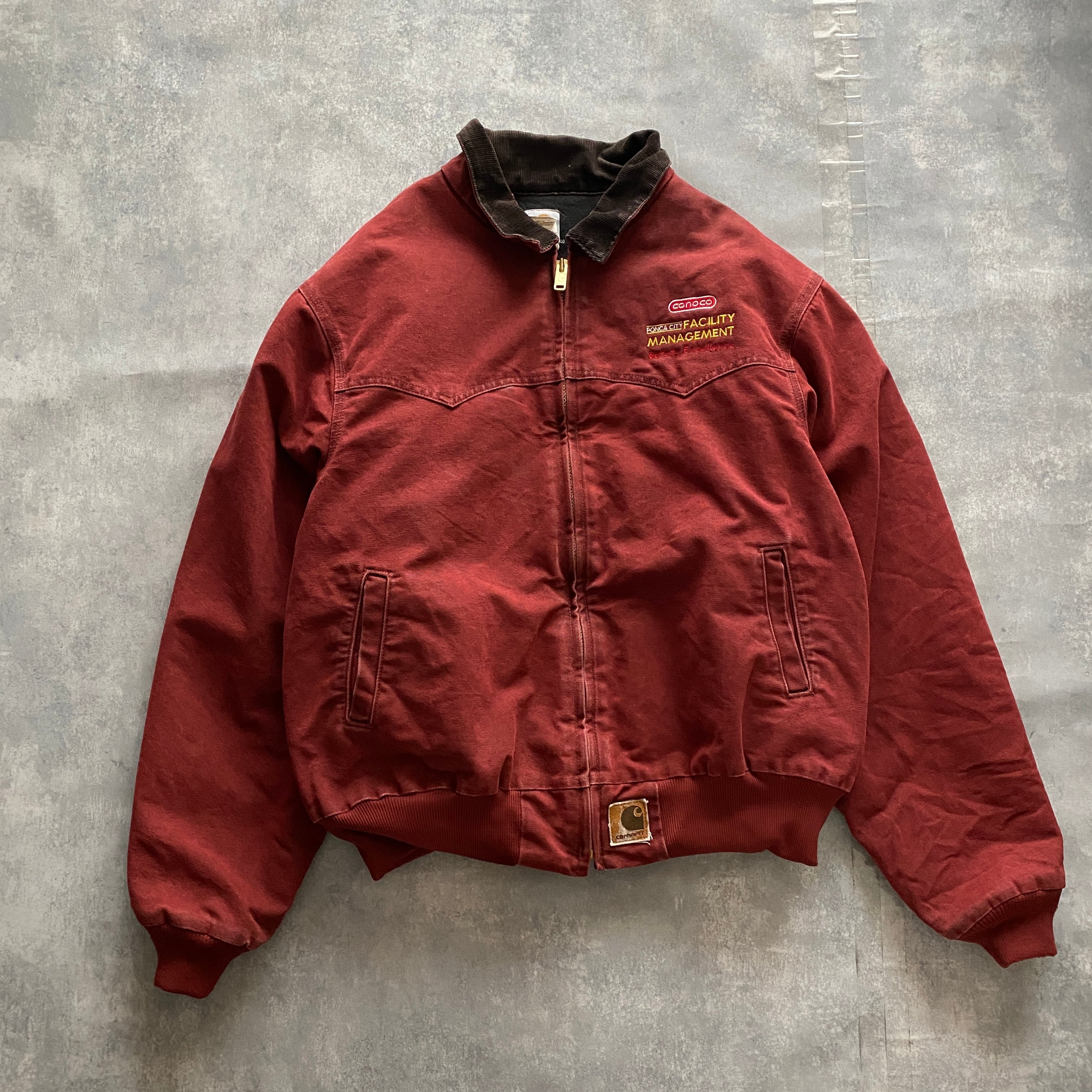 【2XLサイズ】90's carhartt カーハート 刺繍企業ロゴ 革パッチ