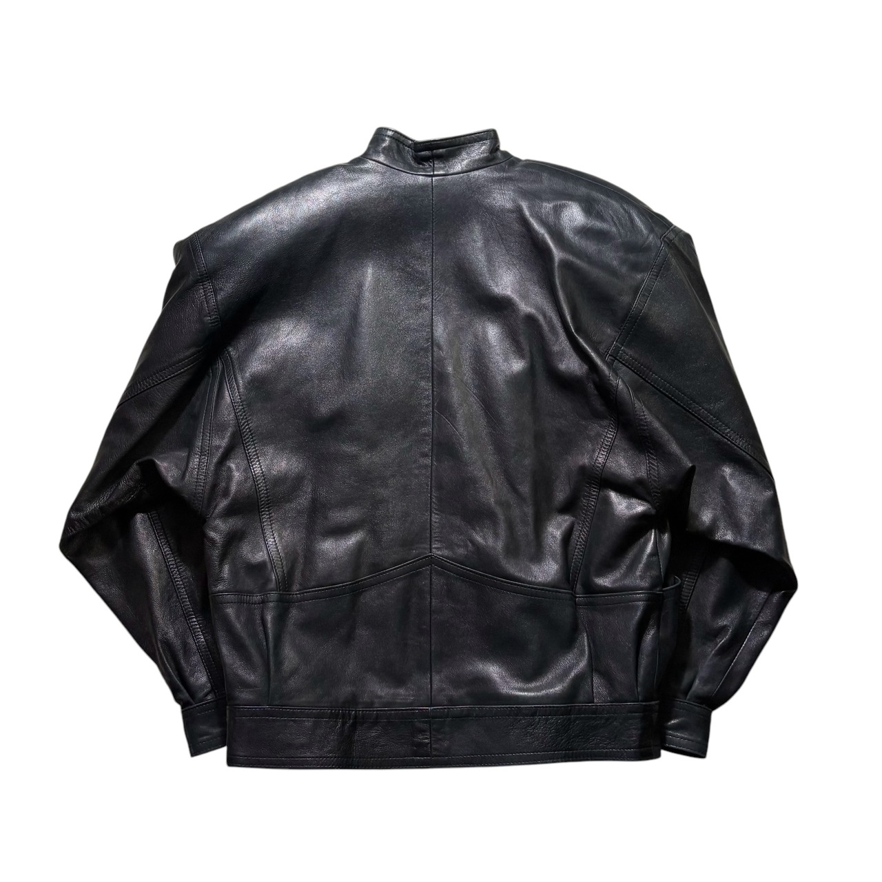 Made in France black leather collarless jacket