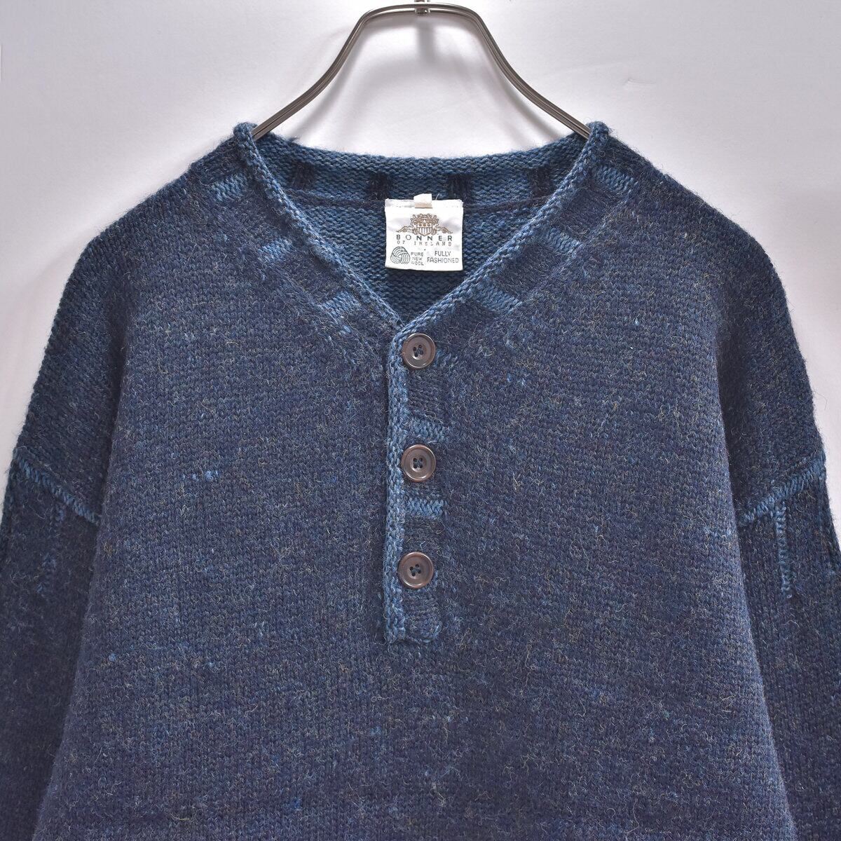 BONNER OF IRELAND アイルランド製 ヘンリーネック プルオーバーニット セーター ヴィンテージ 北欧 ピュアニューウール ビンテージ メンズL相当