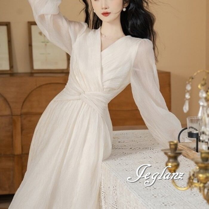 カシュクール ワンピース ドレス ウエストマーク 肌透け ♪(M6135)α