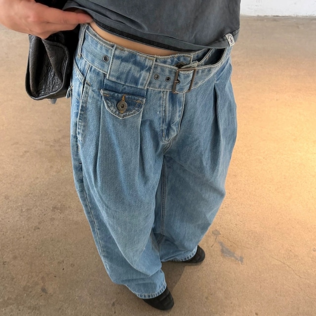ベルテッドタックフラップポケットワイドデニムパンツ 1col R02448