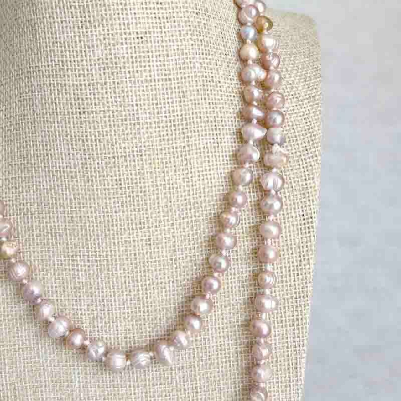 バロックパールネックレス　ピンク　不揃い中玉　ロングネックレス　真珠のネックレス　二重　19acj6-2