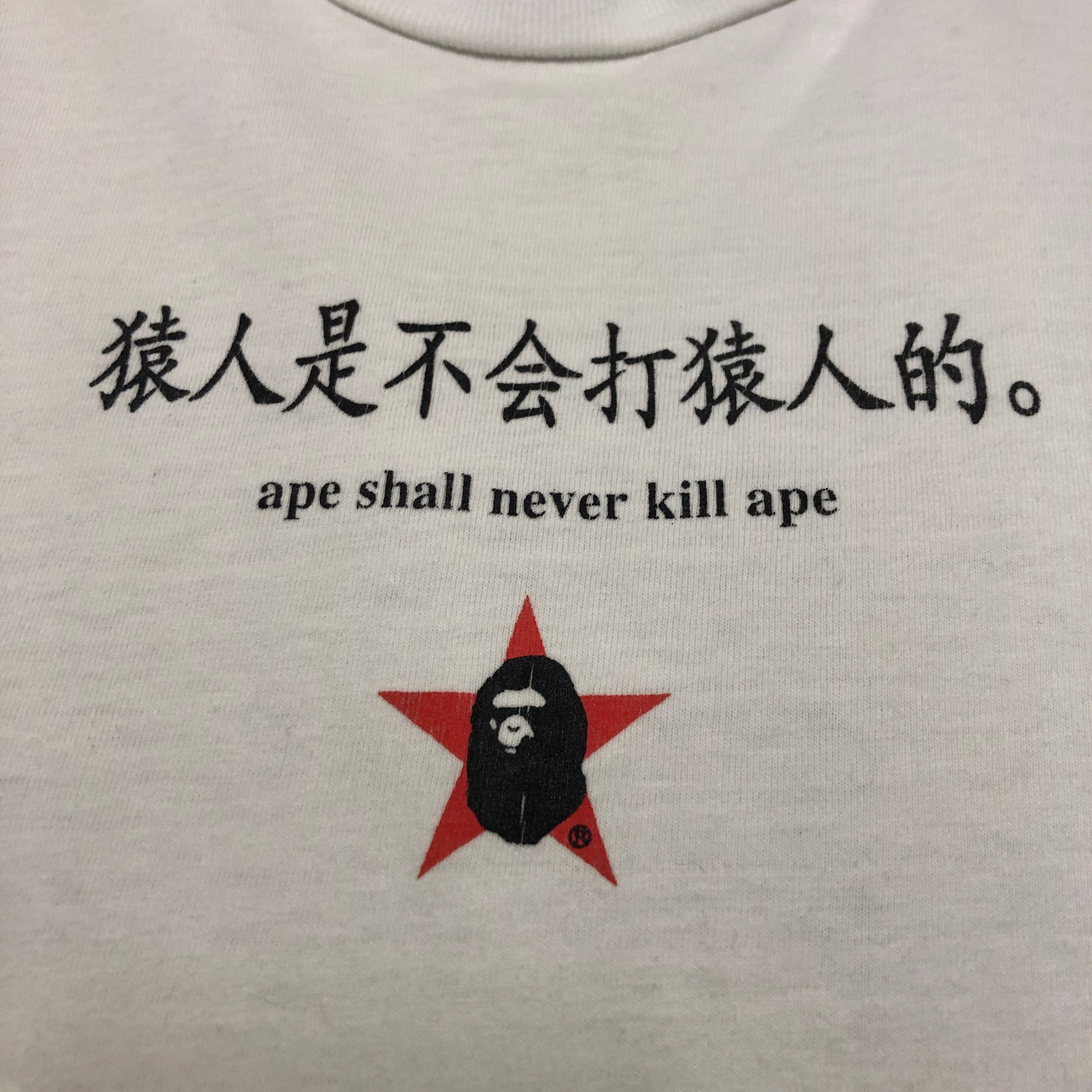 90～00s A BATHING APE/漢字 print Tee/旧タグ/L(S相当)/猿人是不会打