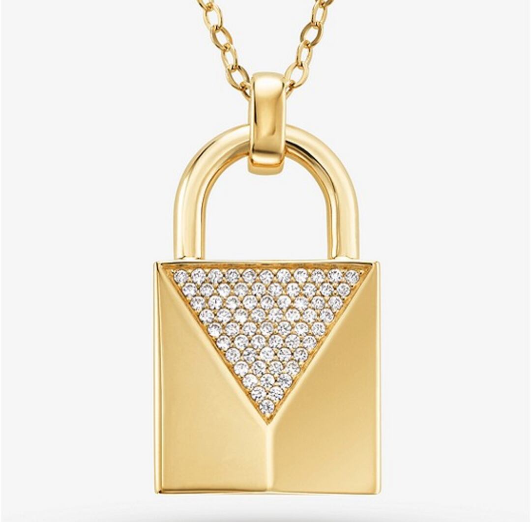 Michael Kors Double Layered Pave Lock Necklace in White | Lyst