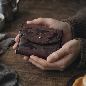 【ブラウン】てのひらサイズの猫柄ミニ財布