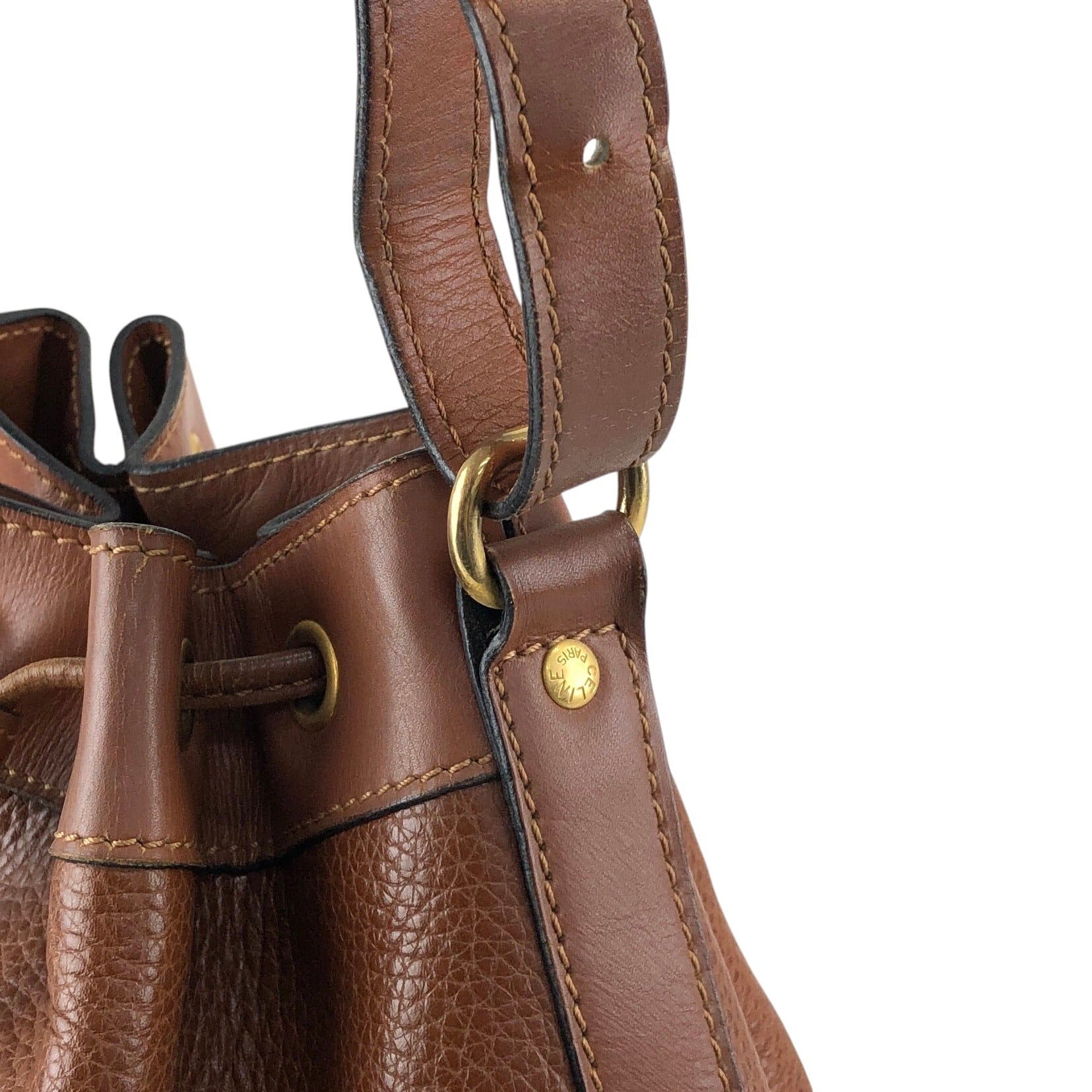 CELINE セリーヌ ショルダーバッグ ブラウン ガンチーニ レザー 巾着