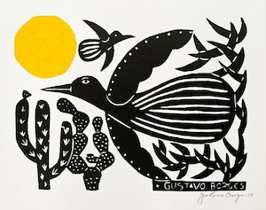 GUSTAVO BORGES グスタボ・ボルジェス 木版画 S【太陽と鳥】