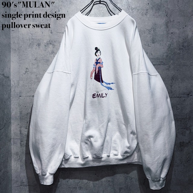 90's"MULAN"single print design pullover sweat